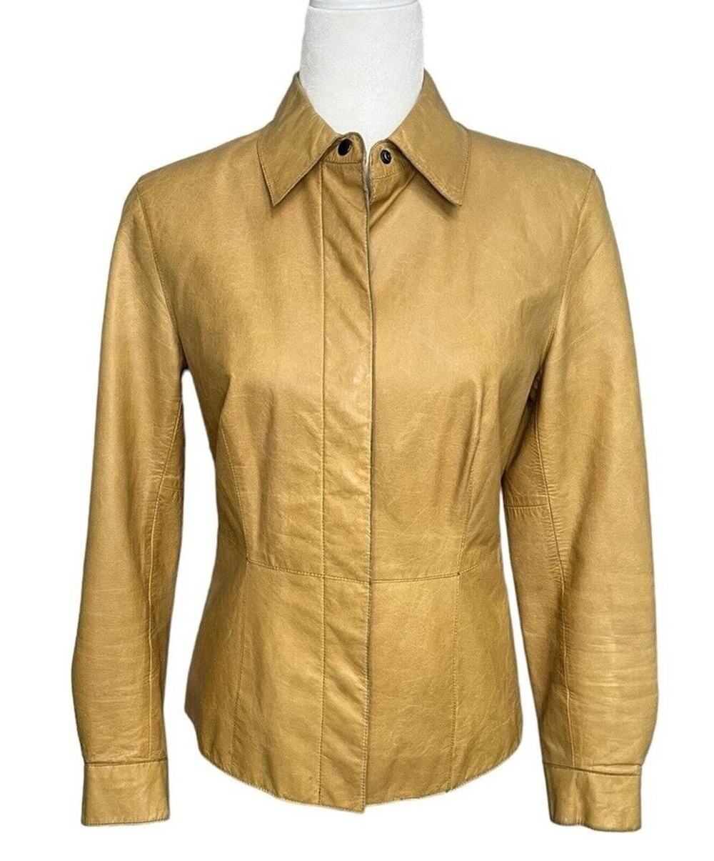 VTG Caslon Tan Brown Leather Snap Collared Jacket M